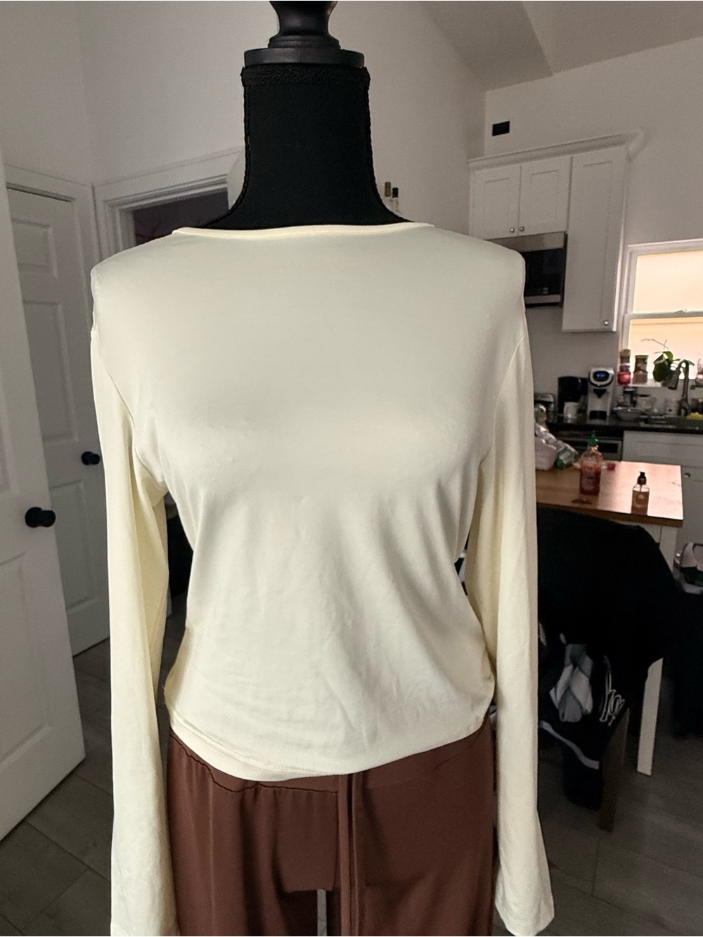 SHEIN Cream Long-Sleeve Boatneck Top